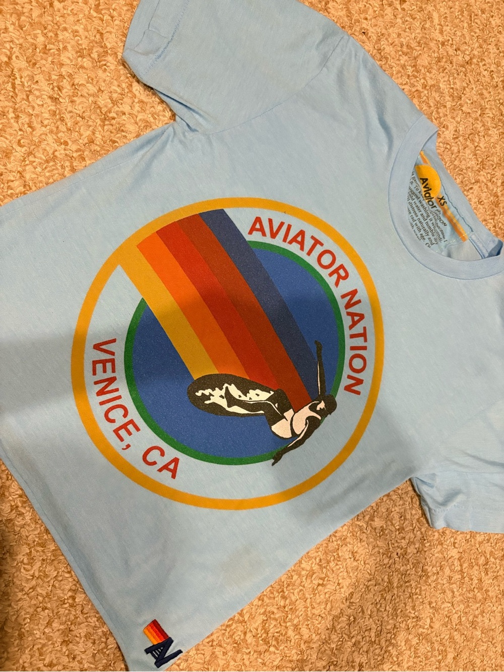 Aviator Nation Light Blue Venice CA Rainbow Logo Tee